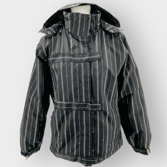 Pulse Black White Stripe Outdoor Insulated Snowboard Sport Winter Ski Jacket M - Picture 2 of 13